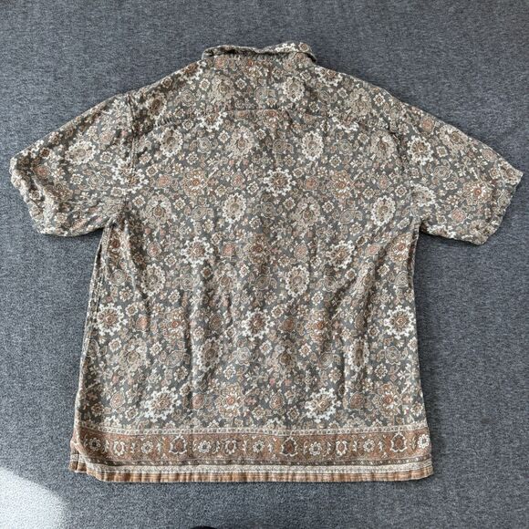 Abercrombie & Fitch Summer Linen Blend Shirt Mens XL Camp Button Up Brown AOP - Picture 2 of 7